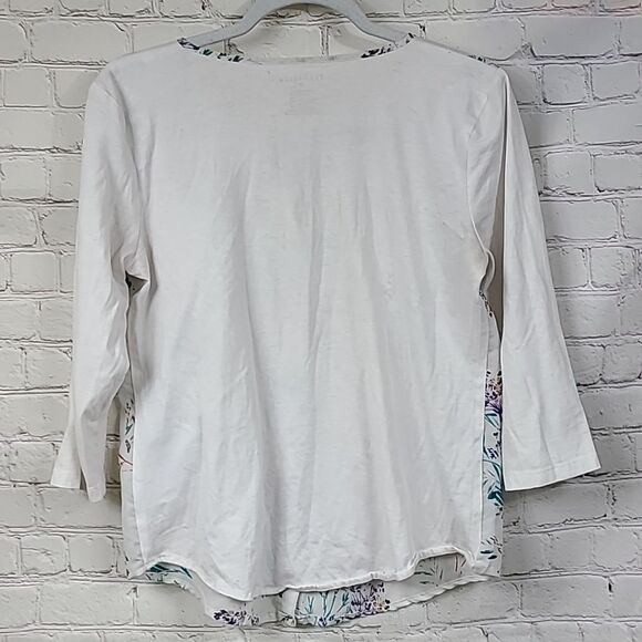 Van Heusen Women's Floral Chiffon Mixed Media Knit Top 3/4 Sleeve Henley Blouse - Picture 7 of 7